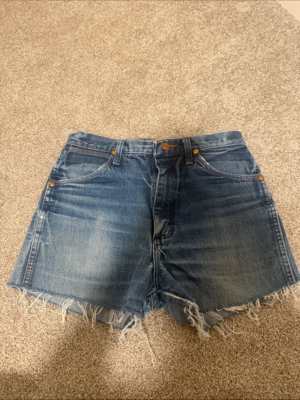 Wrangler Distressed High-Rise Denim Cutoff Shorts in Blue